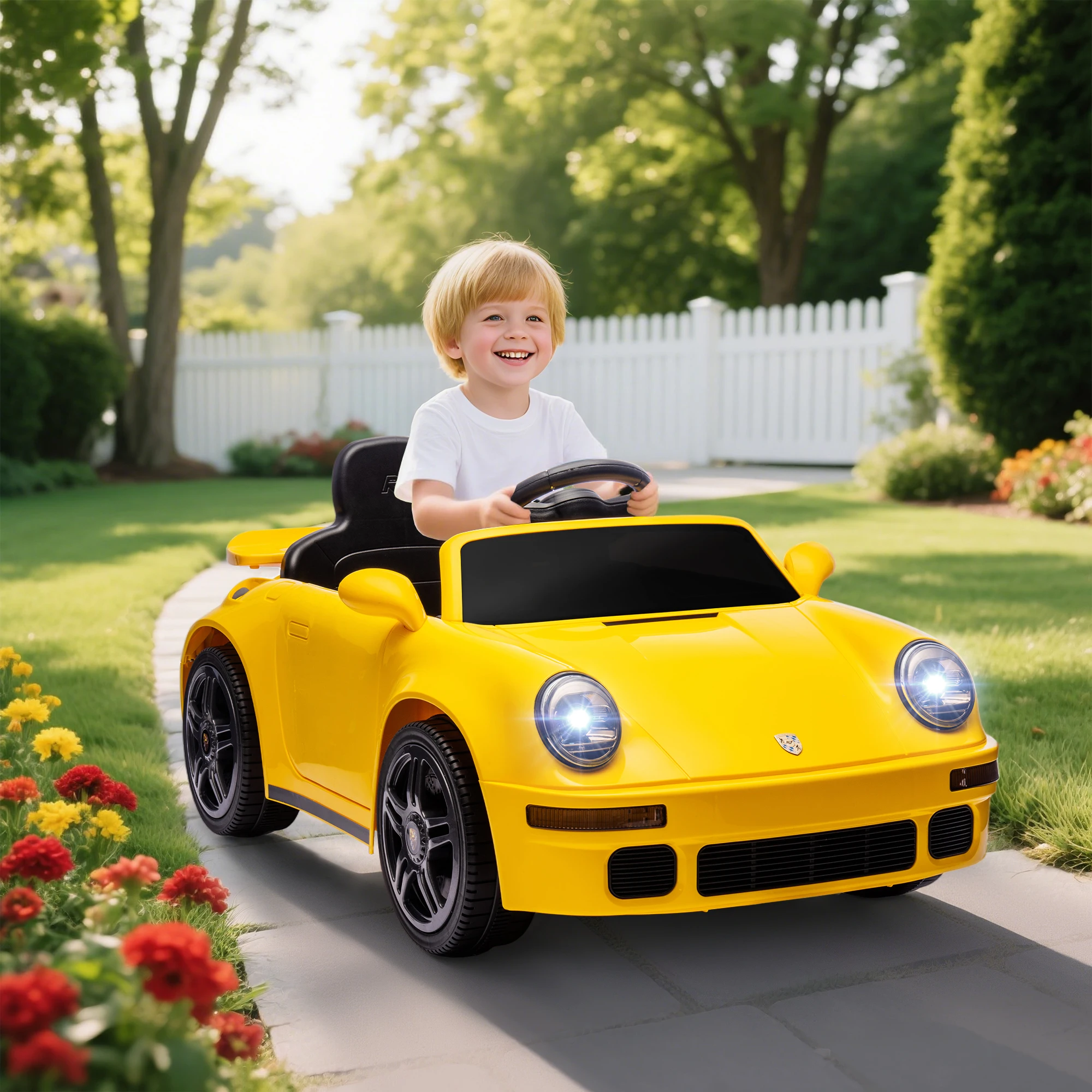 AIYAPLAY Kinder Elektroauto 12V Kinderauto mit 2,4 GHz Fernbedienung, 2 Motor, Gelb Image