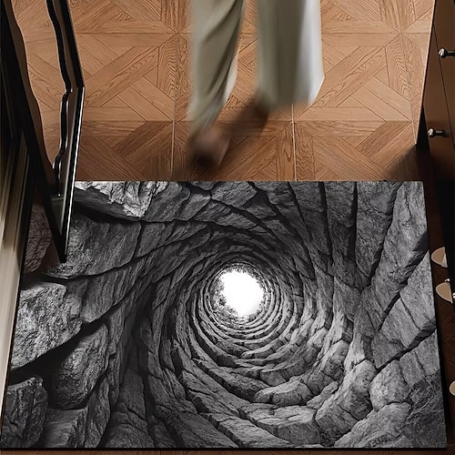 Optische Illusion Teppich Visuelle Falle Fußmatte Rutschfest Geometrisches Design für Eingangsbereich Badezimmer Schlafzimmer Wohnzimmer Innen Außen Diatomaceous Earth Schnell trocknend Absorbierend Image