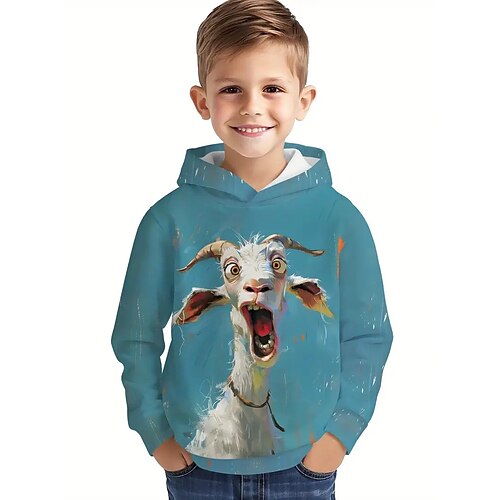 Jungen 3D Grafik Tiermotiv Schaf Kapuzensweatshirt Pullover Langarm 3D-Druck Frühling Herbst Sport Mode Streetwear Kinder 4-12 Jahre Mit Kapuze Outdoor Lässig Täglich Normale Passform Image