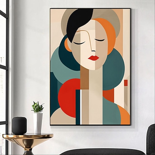 Handgefertigtes abstraktes Leinwandbild im Picasso-Stil mit geometrischer Geometrie – modernes Wandbild für Wohnzimmer. Image