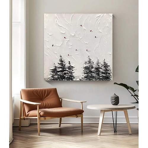 Handgemaltes Ölgemälde auf Leinwand, moderne abstrakte Winterlandschaft mit Zedernholzmotiv, gerollt, rahmenlos, ungespannt, ideal für Wohnzimmerdekoration. Image