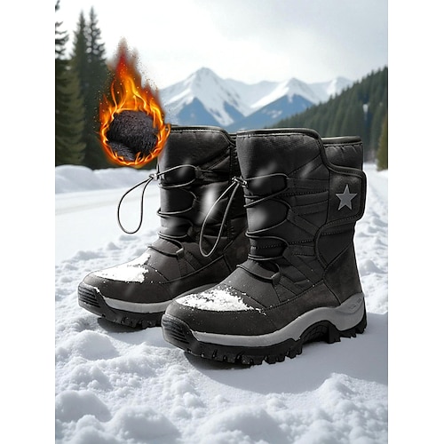Wasserdichte Damen-Schneestiefel mit Sternenapplikation und Klettverschluss – Winterwanderstiefel für verschneite Tage, Outdoor-Sportarten und Winterreisen Image