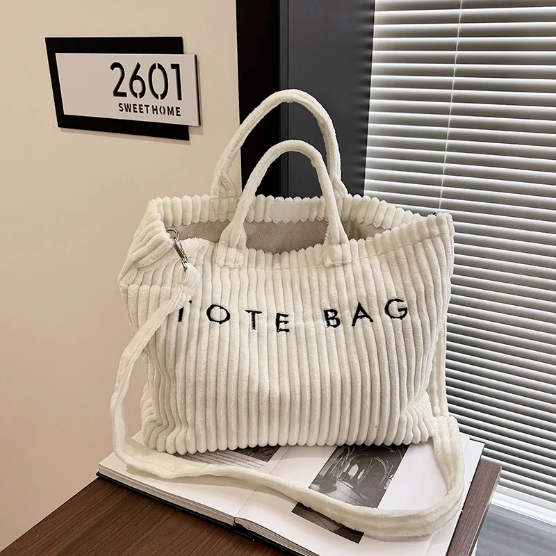 Einfache Brief Weiche Cord Schulter Taschen für Frauen Vielseitige Große Kapazität Damen Umhängetasche Tragbare Weibliche Handtaschen Tote Image