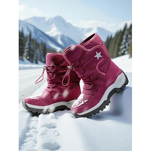 Wasserdichte Damen-Schneestiefel mit Sternenapplikation und Klettverschluss – Winterwanderstiefel für verschneite Tage, Outdoor-Sportarten und Winterreisen Image