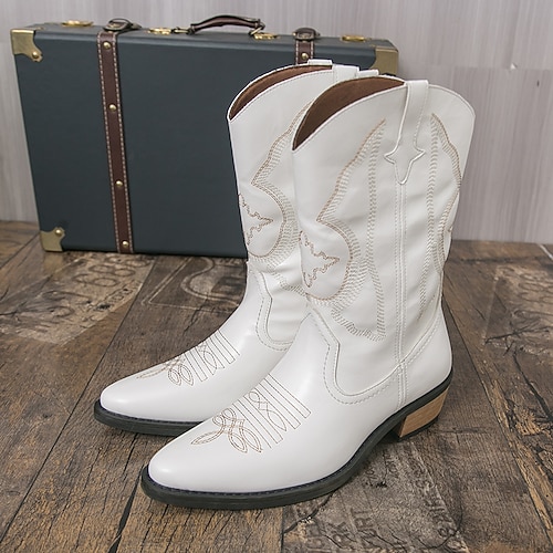 Weiße Herren-Westernstiefel aus echtem Leder, im Cowboy-Stil, ideal für Outdoor-Veranstaltungen und Westernkleidung Image