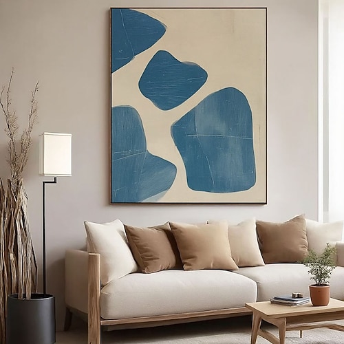 blau-beige Ölgemälde, handgemaltes Wandbild, blaue Texturmalerei, handgemalte Wabi-Sabi-Wandkunst, neutrales blaues Gemälde, beige Wandkunst, blaues Gemälde, abstrakte Wandkunst, Gemälde Image