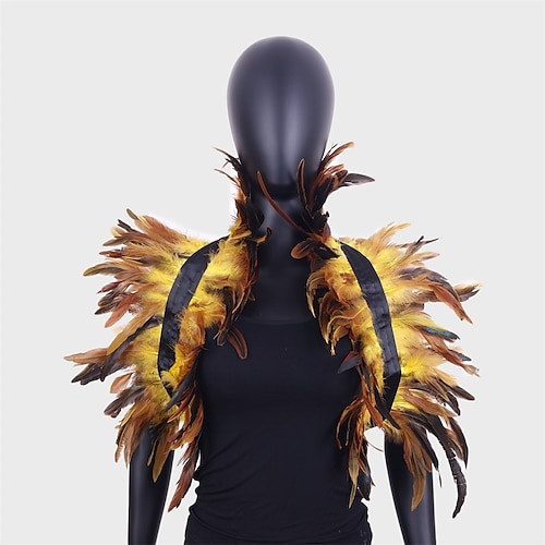 Karneval 2026 Rio Karneval Samba Zubehör Gothic Natürlicher Feder Umhang Schal Schulterwickel Spitzenkragen Halloween Kostüme für Damen Brasilien Festival Performance Kostüm Image