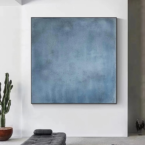 handgemaltes Ölgemälde auf Leinwand, moderne Wabi-Sabi-Stil, minimalistisch, blau, abstrakt, für die Heimdekoration, auf Keilrahmen gespannt, zum Aufhängen / gerollte Leinwand (ohne Rahmen) Image