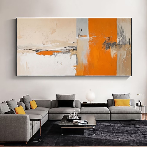 handgemaltes, großes abstraktes Ölgemälde in Gelb-Beige auf Leinwand, moderne Wandkunst, abstrakte Malerei Image