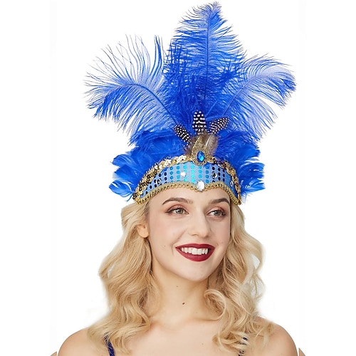 Karneval 2026 Rio Karneval Samba Accessoires Lilanes Straußenfederkopfschmuck für Damen - Pailletten Strass Haarschmuck - Mardi Gras Karnevals Schau-Mädchen Kostüm Brasilien Festival Image