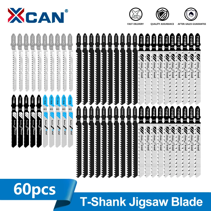XCAN 60-teiliges Stichsägeblatt-Set, HCS, verschiedene Klingen, T-Schaft, schnell abgeschnittenes Stichsägeblatt für Elektrowerkzeuge aus Holz, PVC, Stahlrohr Image