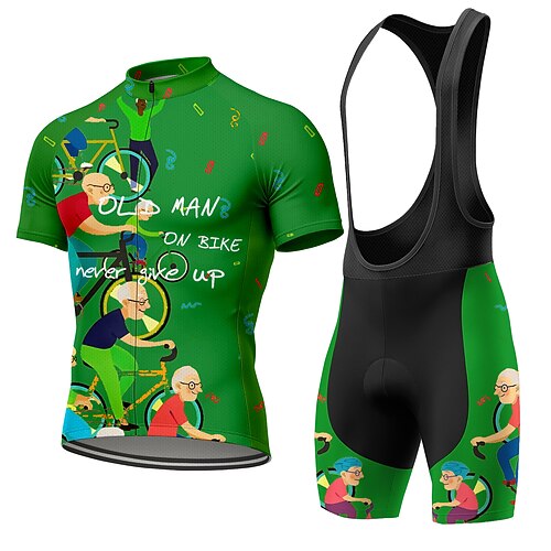 Herren Radtrikot Radtrikot mit Trägershorts Kurzarm Mountainbike MTB Straßenradsport Sommer Frühling Gelb Orange Grün Cartoon Geometrisch Fahhrad Sonnenschutz UV-beständig 3D-Polster Radfahren Trainer Image