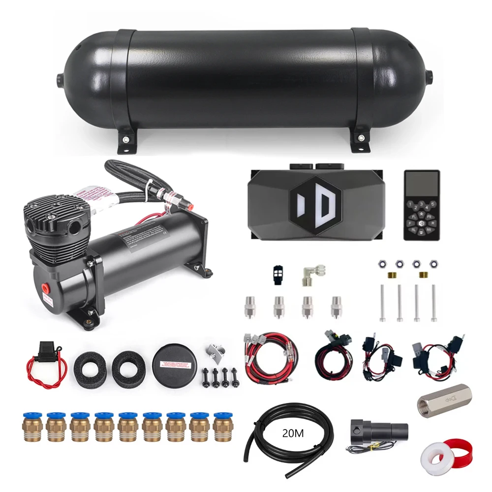 Universal Air Ride Suspension Kit Air Management Kit System & 3 Gallonen Lufttank & 3/5 Manometer & 200 psi Kompressorpumpe Schwarz Image