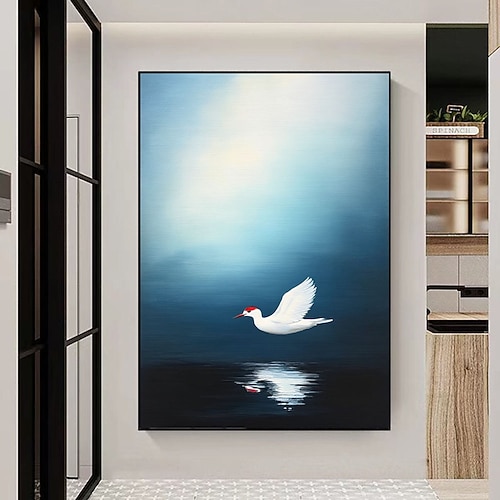 Handgemaltes abstraktes Gemälde mit blauem Ozean, Seelandschaft, Vögeln und dunkelblauem Meer – Wanddekoration fürs Wohnzimmer Image