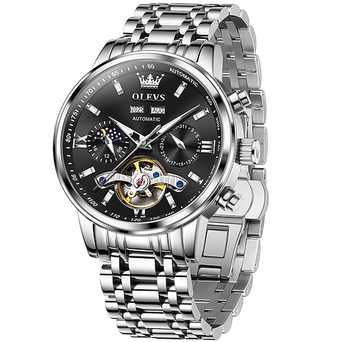 OLEVS Herren Mechanische Automatik Uhr Luxus Armbanduhr Skelett Zifferblatt Wasserfest 42mm Gehäuse Gold Blau Armbanduhr Geschenk für Männer 6740 Image