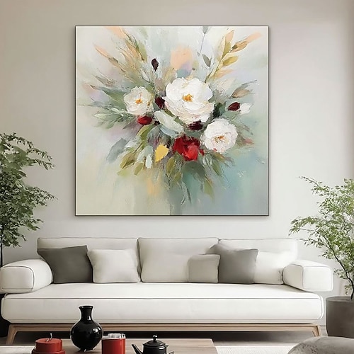 Handgemaltes abstraktes Blumen-Ölgemälde mit leuchtenden, mehrfarbigen Blüten in einer Vase, strukturierte Kunst für Wohnzimmer, Eingangsbereich und Esszimmer Image