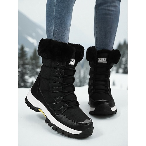 Weiße Damen-Winterstiefel mit Fellbesatz – wasserdichte Schnürstiefeletten mit Plateau für Wandern, Skitouren und Wintersport Image