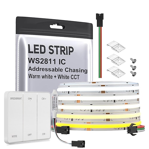 DC24V COB CCT IC adressierbarer LED-Streifen FCOB CCT WS2811 IC Lauflicht, hohe Dichte, abstimmbar 3000K-6000K CRI 90 IP30 LED-Band für DIY-Innendekoration (optionaler SPI-Controller) Image