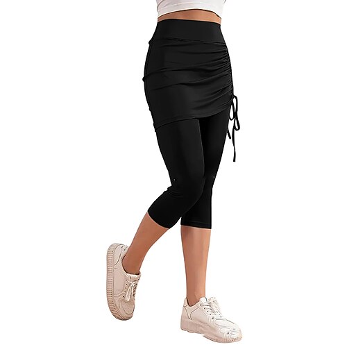 Damen Einfarbig Lässiger Rock Rock mit Leggings Gerafft Kordelzug Elastisch Atmungsaktiv Tennis Pickleball Laufen Unterteile Dunkelgrau Schwarz Rosa Tennisbekleidung Image