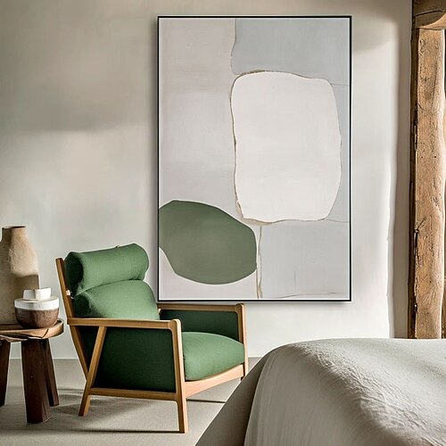 Großes, geometrisches abstraktes Gemälde in Grün, Beige und Schwarz, grüne abstrakte Kunst, beige Wabi-Sabi-Wandkunst, schwarze minimalistische Kunst, Boho-Stil, neutrale Wanddekoration Image