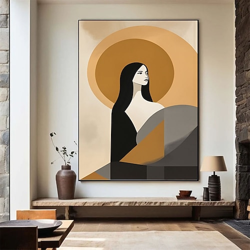 Handgemaltes abstraktes Ölgemälde im Picasso-Stil, geometrisches Mädchen, Leinwandbild, modernes Wandbild, Wohnzimmerdekoration Image