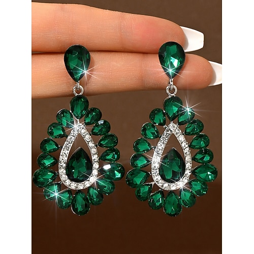 Statement-Ohrringe für Damen mit Smaragdkristallen – luxuriöse Strass-Tropfen Kreolen-Designs für glamouröse Partys und Abendveranstaltungen Image