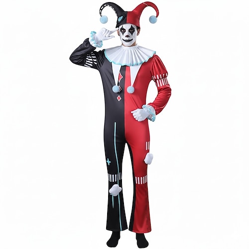 Karnevalskostüm 2026 Clown Narr Karneval Ausgefallene Kostüme Overall Onesies Zirkus Cosplay-Kostüm Erwachsene Herren Damen Halloween Karneval Party Leistung Einfaches Karnevalskostüm Verkleiden Image
