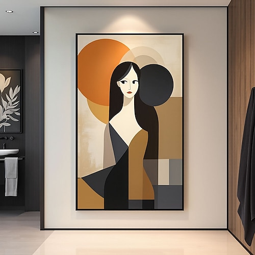 Handgemaltes abstraktes Ölgemälde im Picasso-Stil, geometrisches Mädchen, Leinwandbild, modernes Wandbild, Wohnzimmerdekoration Image