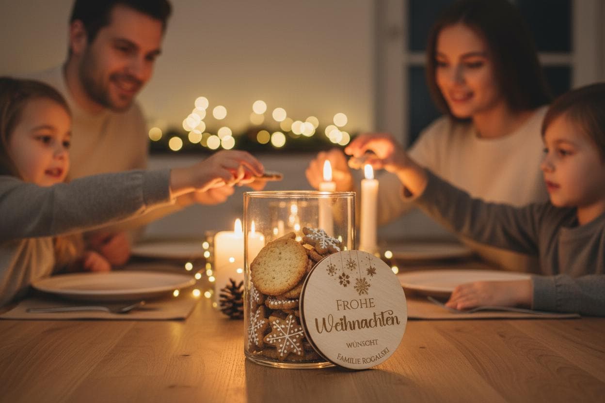 Barattolo portaoggetti personalizzato con coperchio per Natale, barattolo per biscotti personalizzato, barattolo per biscotti con nome, coperchio in l