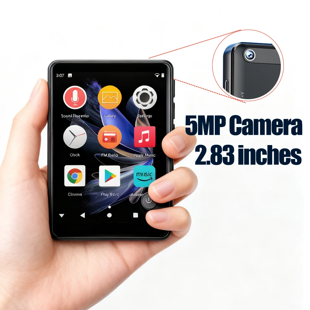 Famue 5MP caméra 2.83 "Android 10 MP3/MP4 lecteur, Bluebooth PA03Wi-Fi Play Store, étudiant enregistreur vocal HD lecteur vidéo mini hifi