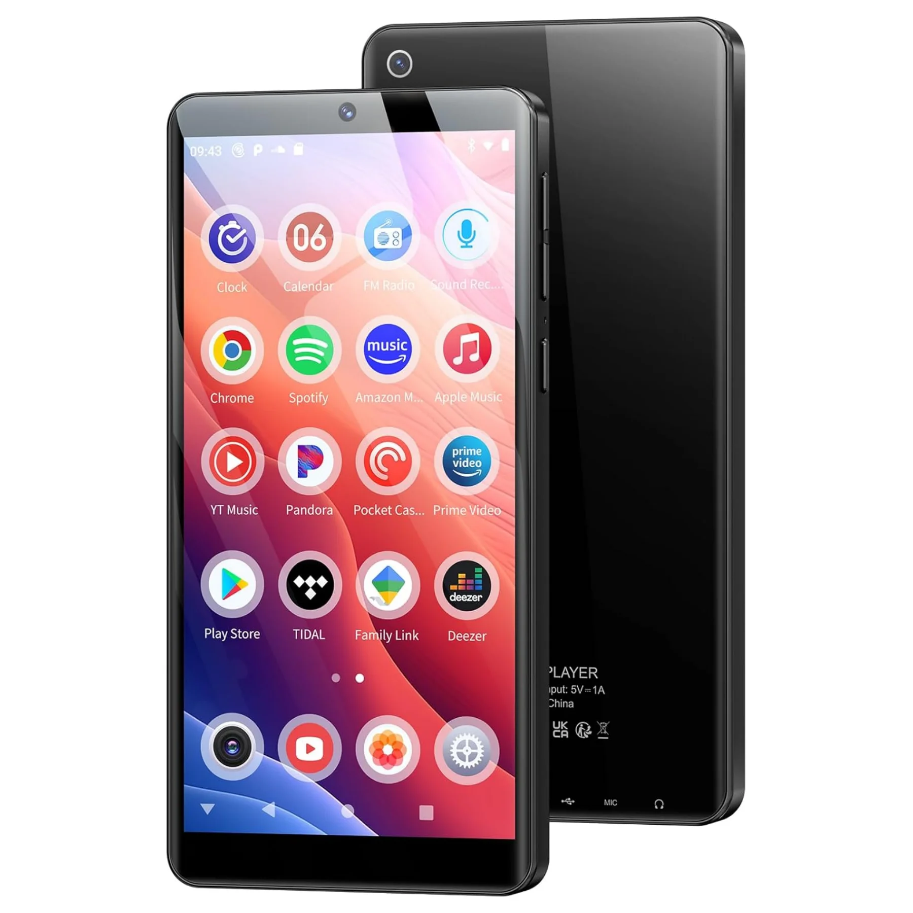 Lecteur MP3 Oilsky 128 Go avec Bluetooth et WiFi, Android 13.0, écran tactile HD 5,5", appareil photo 13 MP, Spotify préchargé, Pandora