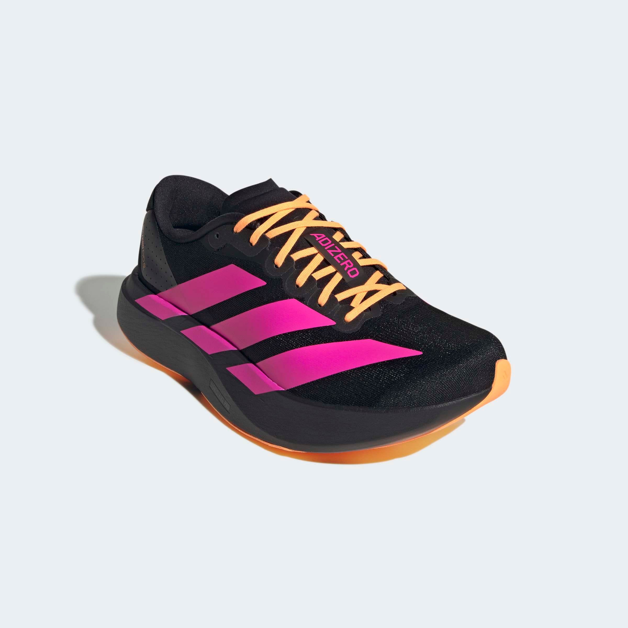 Laufschuh ADIDAS PERFORMANCE "ADIZERO EVO SL", Herren, Gr. 41, core schwarz, shock pink, flash orange, Synthetik, Textil, Schuhe Laufschuh, angelehnt an das Design vom Adios Pro Evo