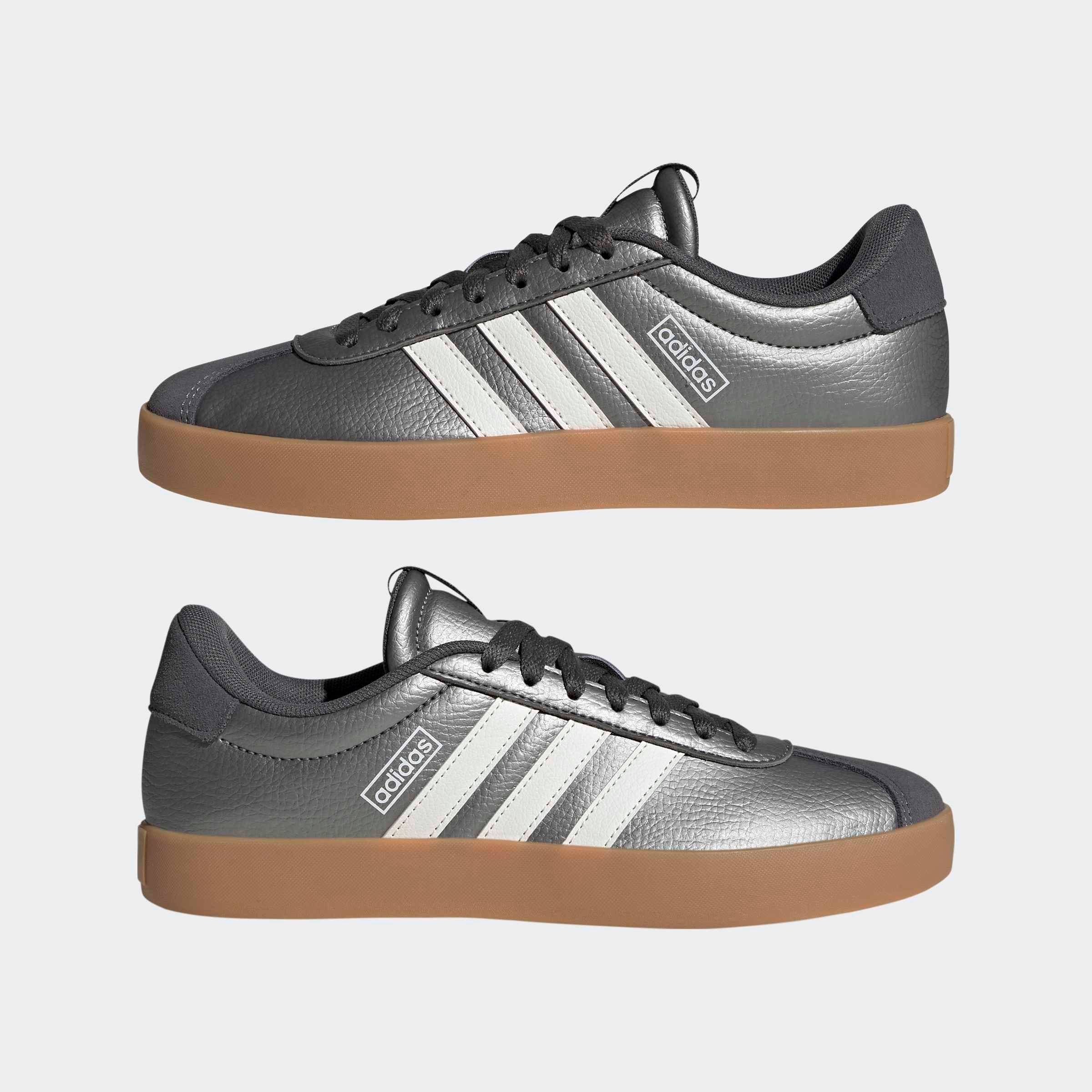 Sneaker ADIDAS SPORTSWEAR "VL COURT 3.0", Damen, Gr. 40, iron metallic, core weiß, grau five, Leder, Synthetik, Schuhe Sneaker