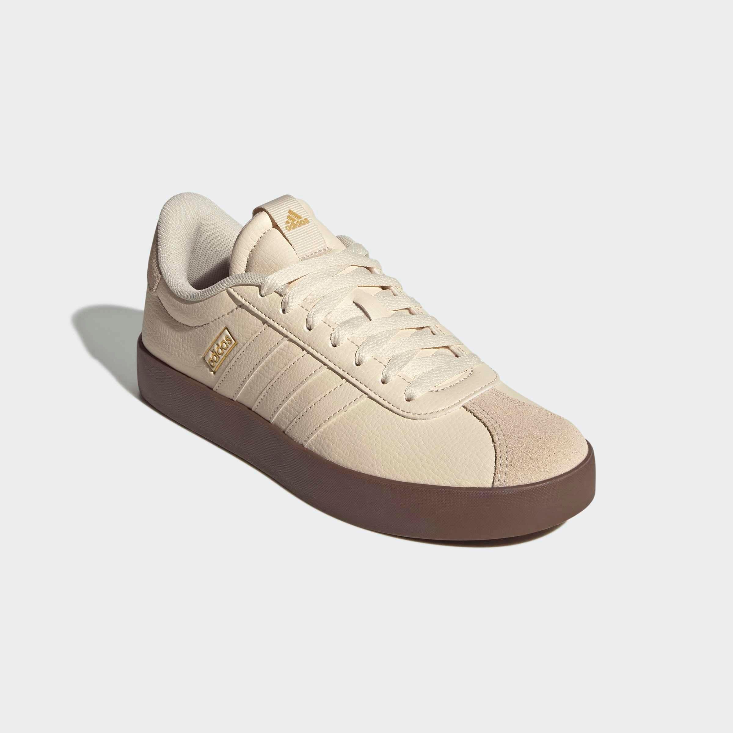 Sneaker ADIDAS SPORTSWEAR "VL COURT 3.0", Damen, Gr. 40,5, wonder weiß, wonder weiß, gold metallic, Leder, Synthetik, Schuhe Sneaker