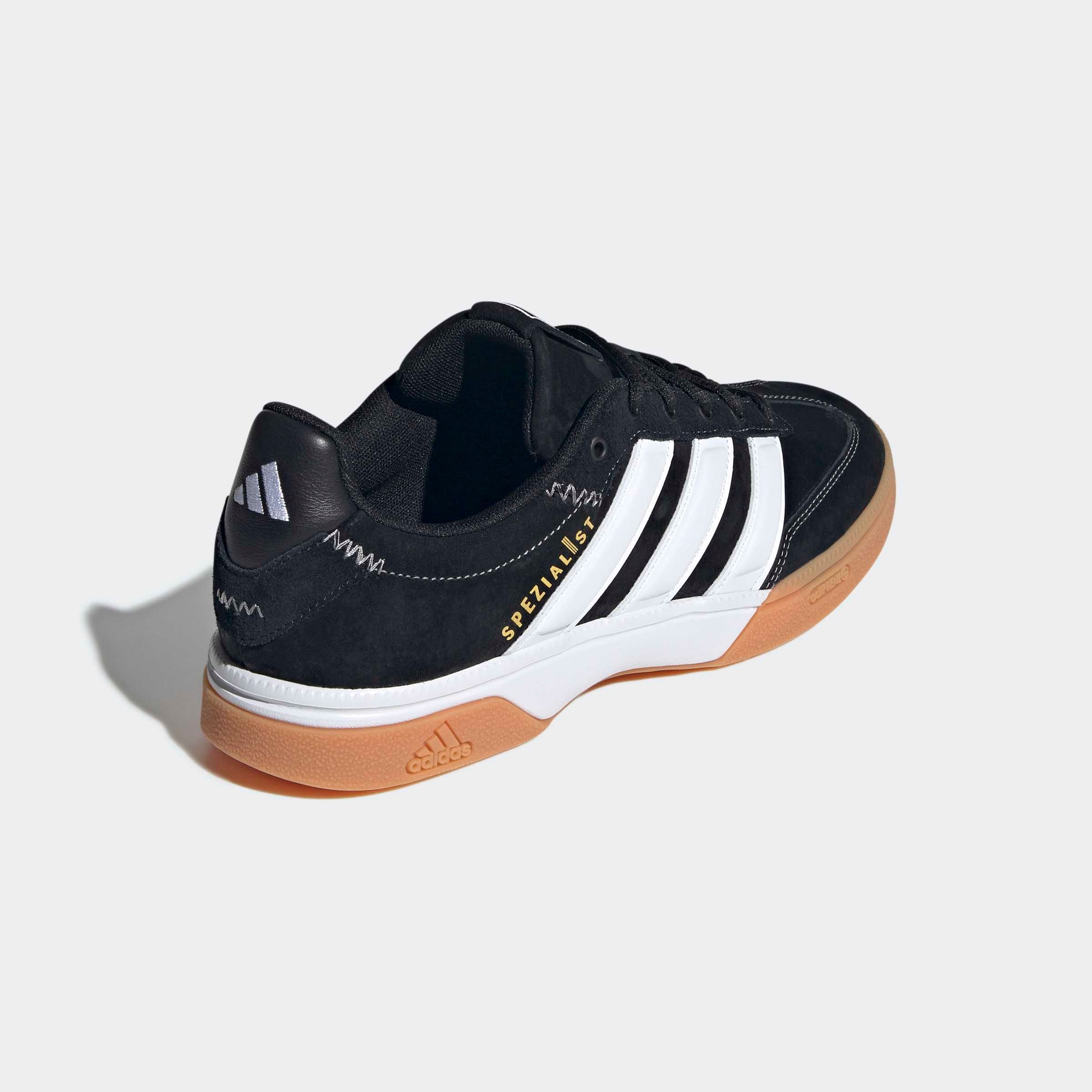 Hallenschuh ADIDAS PERFORMANCE "SPEZIALIST INDOOR", Damen, Gr. 45, core schwarz, cloud weiß, grau three, Leder, Textil, Schuhe Hallenschuh