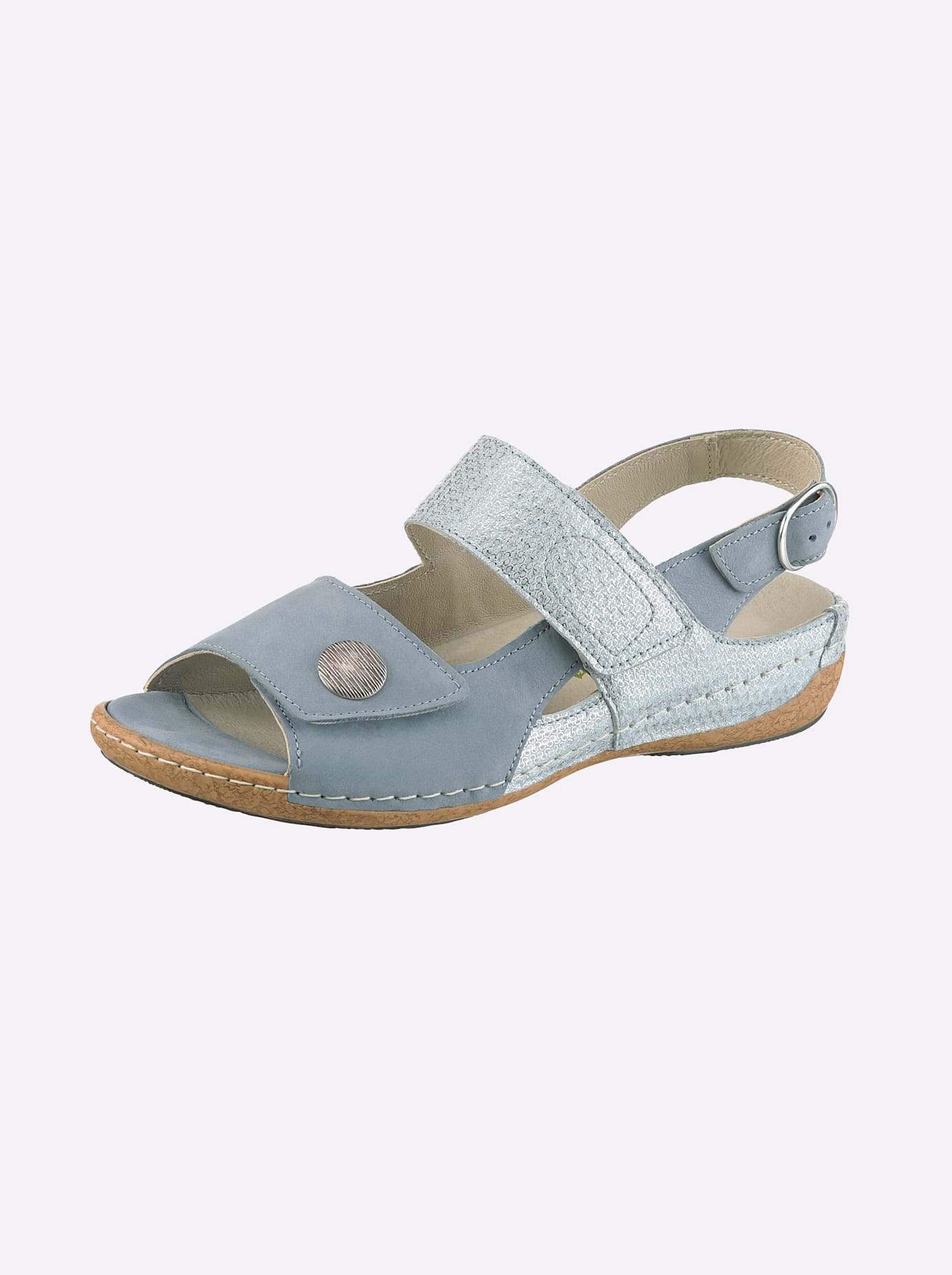 Sandalette WALDLÄUFER, Damen, Gr. 7.5, bleu, Glattleder, Nubukleder, Schuhe Sandalette