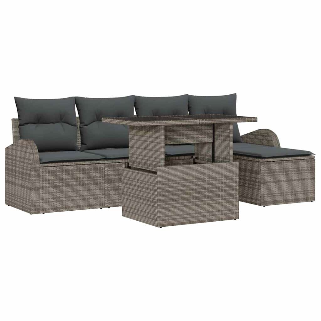 vidaXL Garten-Sofa-Set mit Kissen 6 pcs Grau Poly-Rattan Image