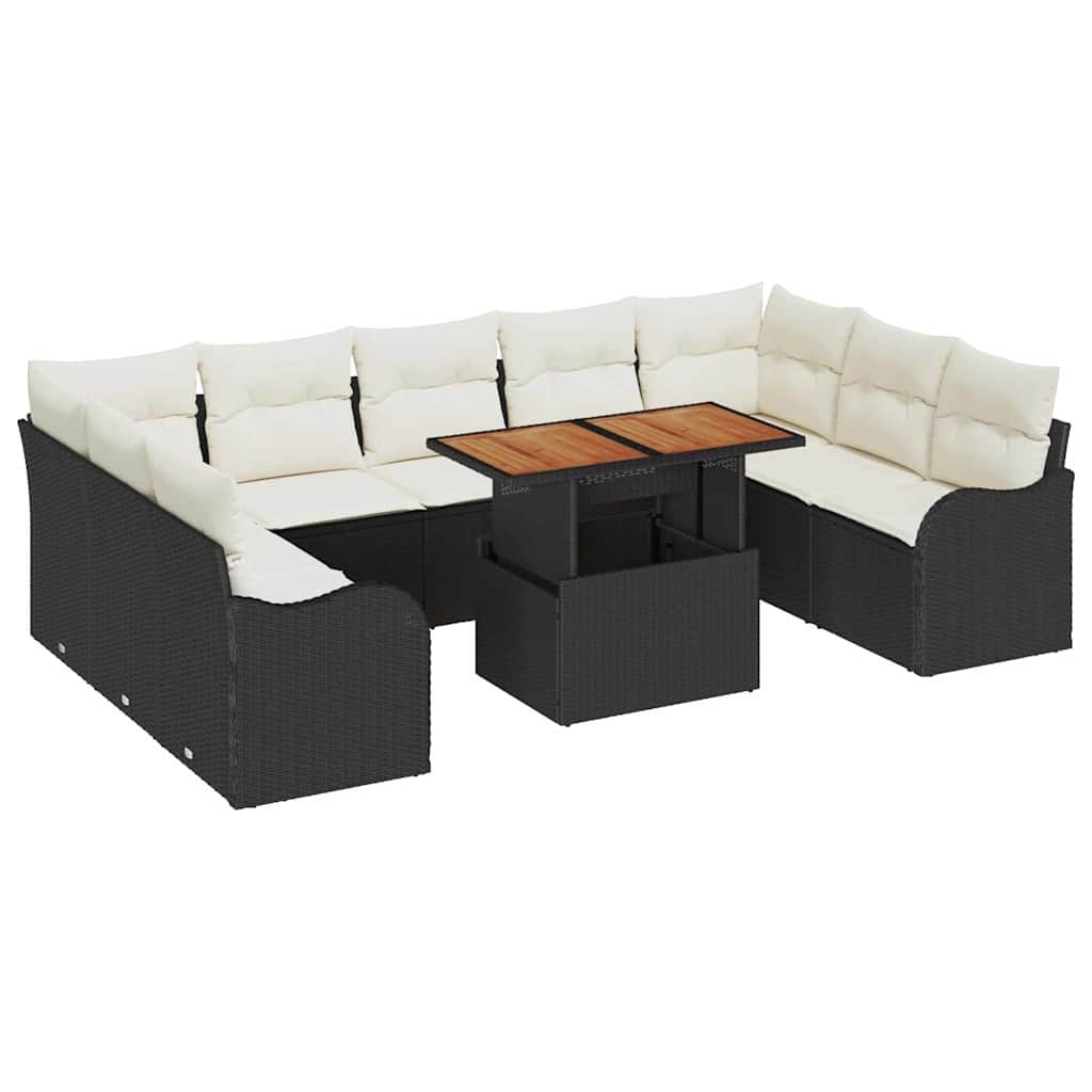 vidaXL Garten-Sofa-Set mit Kissen 10 pcs Schwarz und Creme Image
