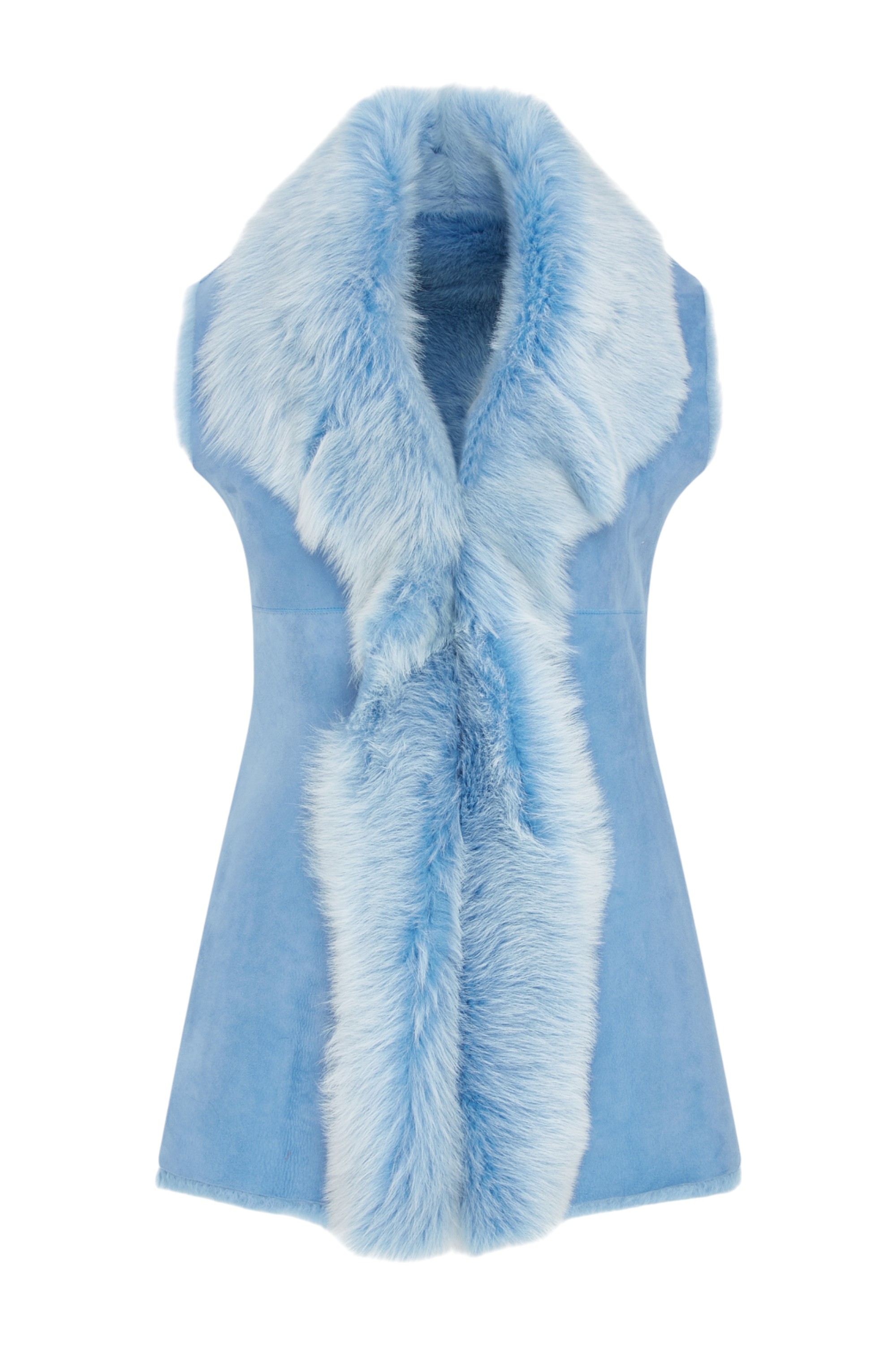 Infinity Leather Womens Female Blue Toscana Sheepskin Long Gilet-sorocaba - Size 18 UK | Infinity Leather Sale | Discount Designer Brands