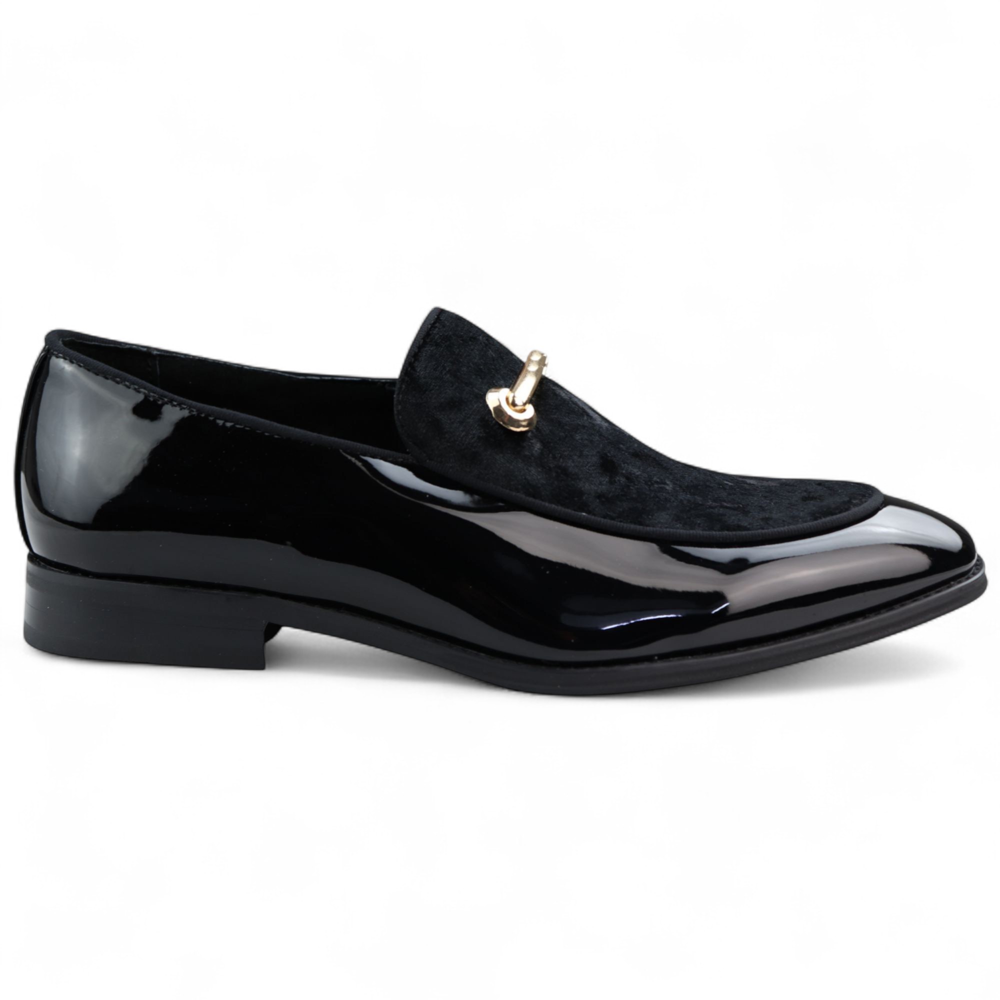 Elegante schwarze Slipper für Herren mit Lederfutter und Samt-Schlupfschuhen Image