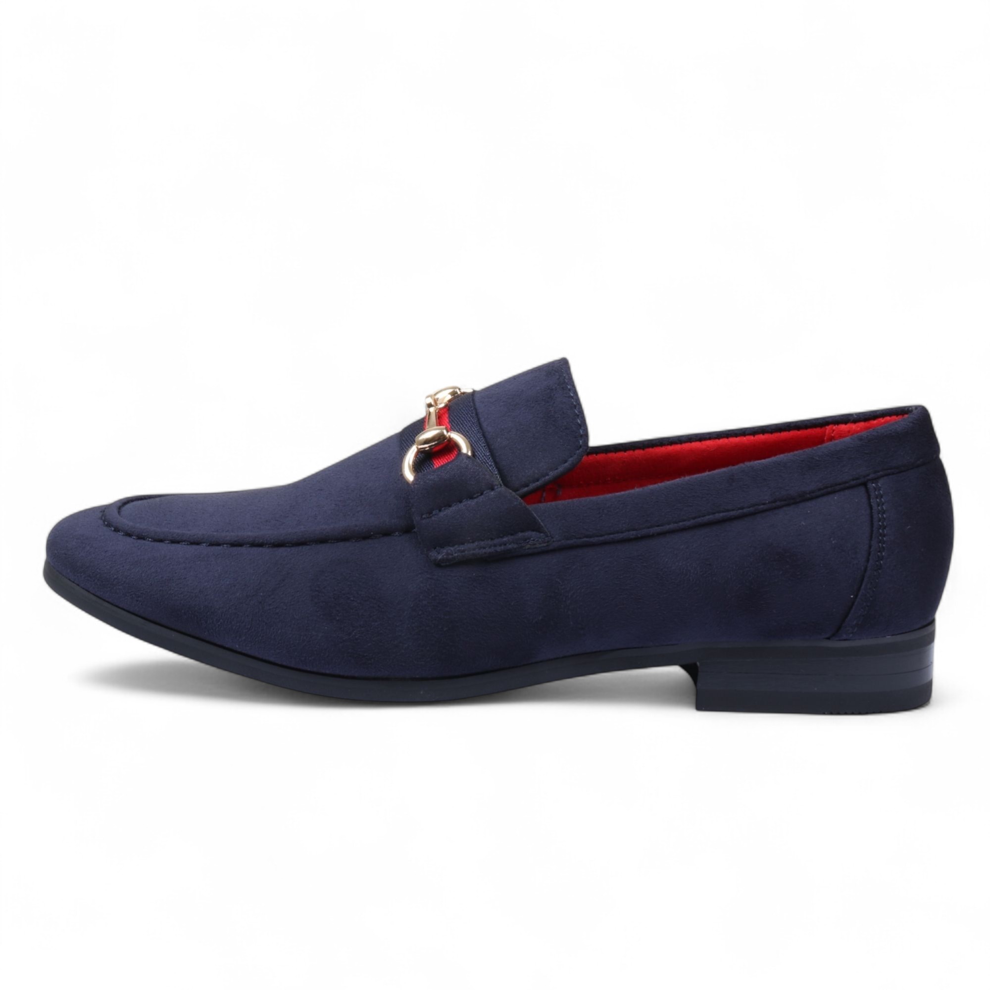 Herren-Loafer aus Wildleder in Marineblau mit goldener Schnalle, Slip-On-Abendschuhe Image
