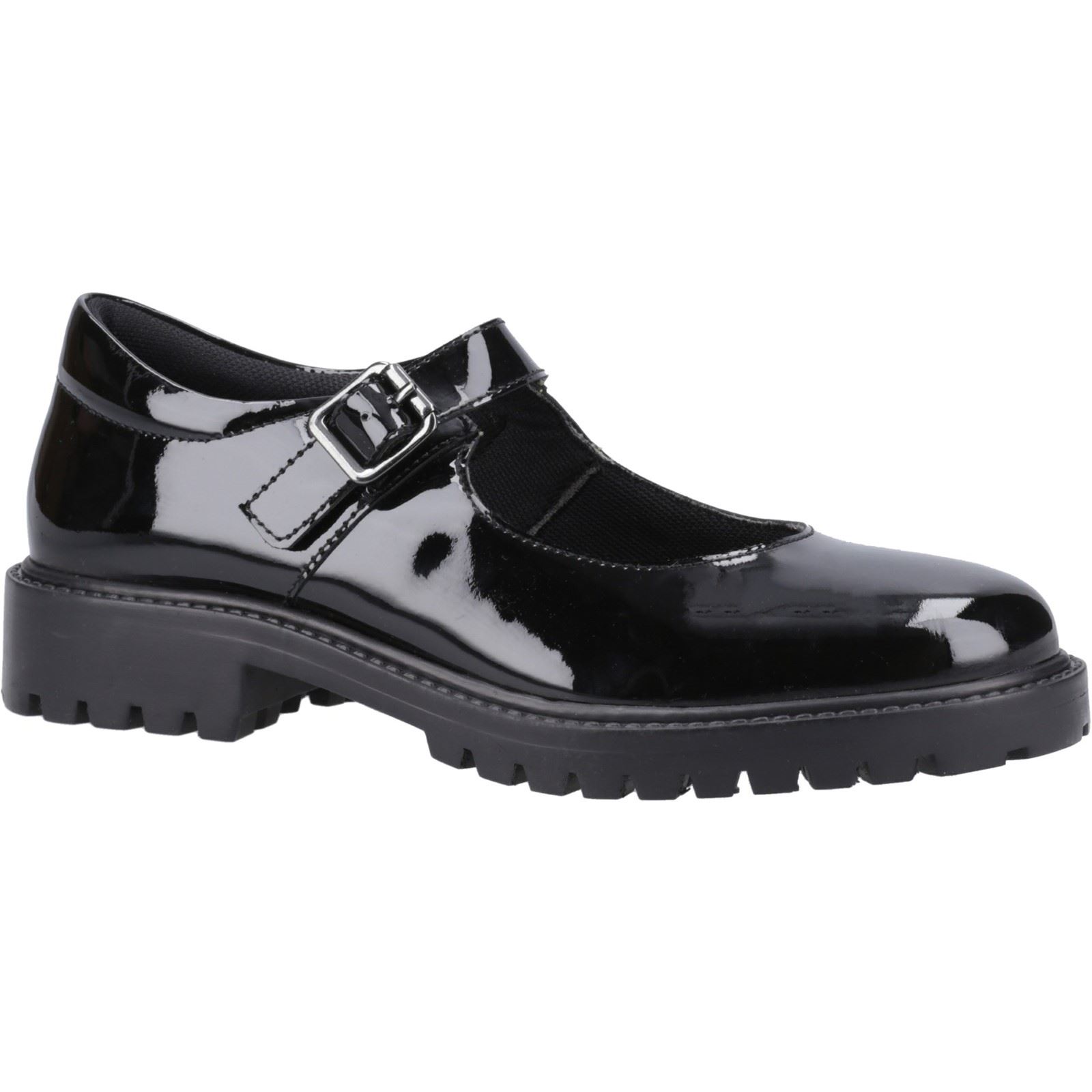 Hush Puppies Aurora Patent Senior Mädchenschuhe Aus Schwarzem Leder Image