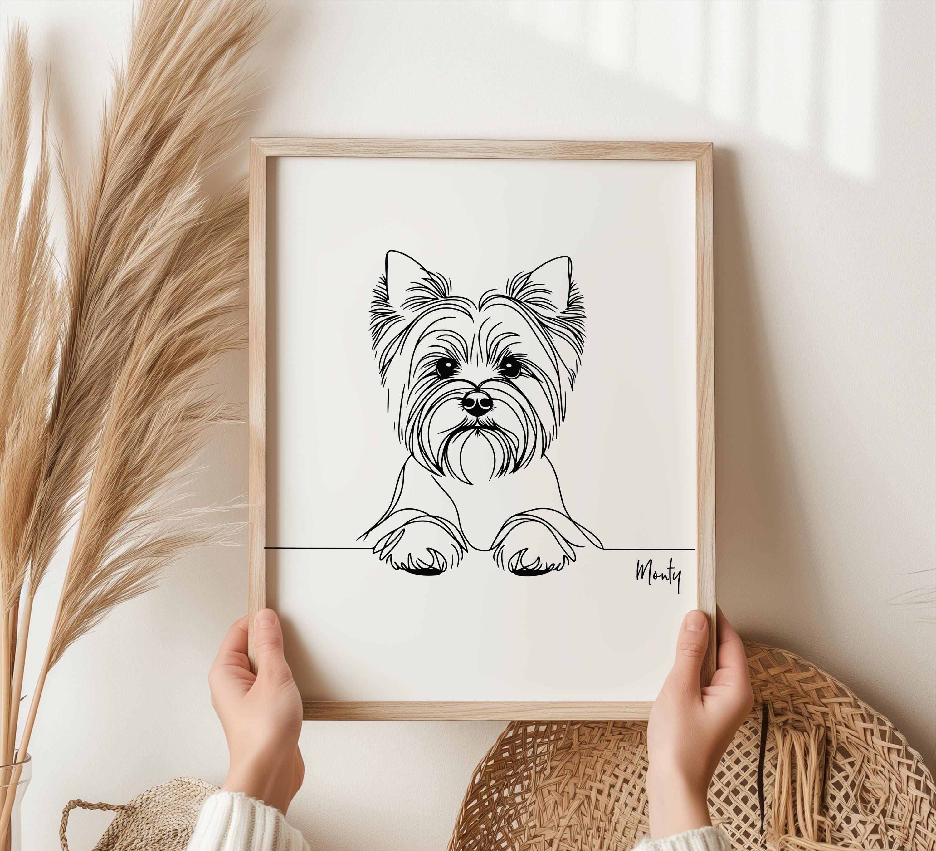 Stampa personalizzata dello Yorkshire Terrier, arte dello Yorkshire Terrier, arte lineare dello Yorkshire Terrier, regalo dello Yorkshire Terrier, Yor