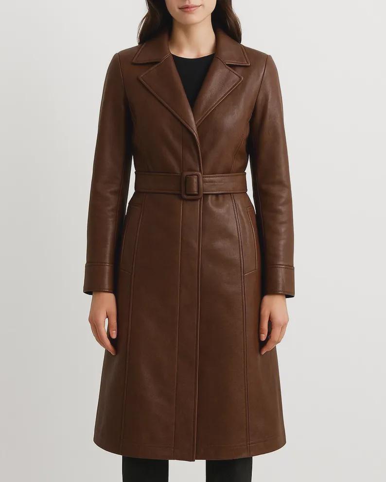 Trench in vera pelle nera da donna, classico cappotto lungo in vera pelle da donna, trench in vera pelle, regalo per lei