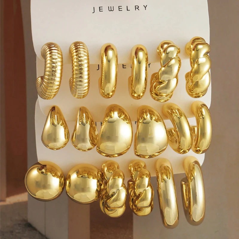 2/18 teile/satz Oversize C Form Twist Ohrringe für Frauen Hip Hop Stil Übertrieben Wasser Tropfen Hoop Ohrringe Täglichen tragen Schmuck Geschenk