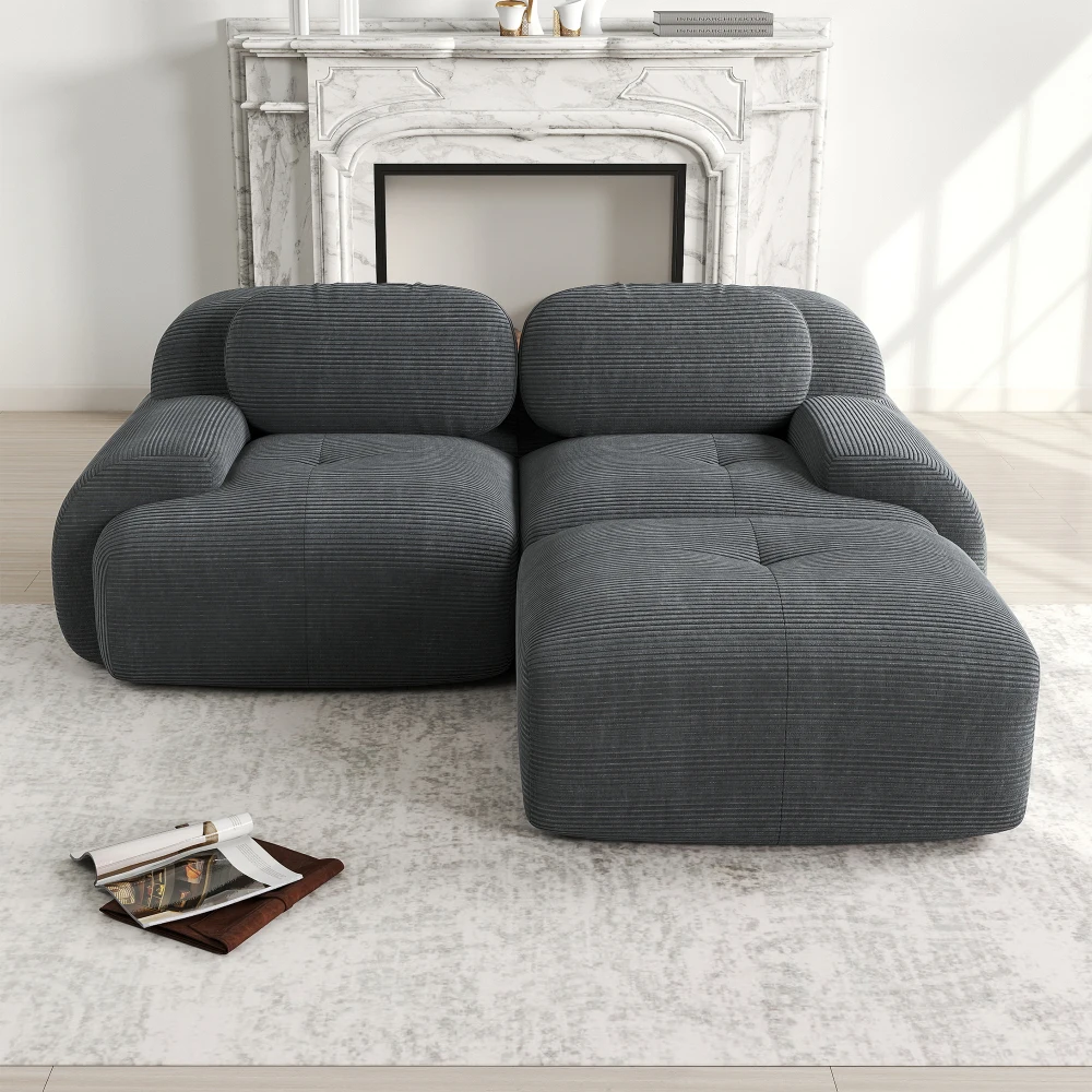 82'' Ecksofa aus weichem Kordelstoff, modular kombiniert mit gebogenen Armlehnen, ohne Montage, hochelastische Schaumstoffpolsterung Image