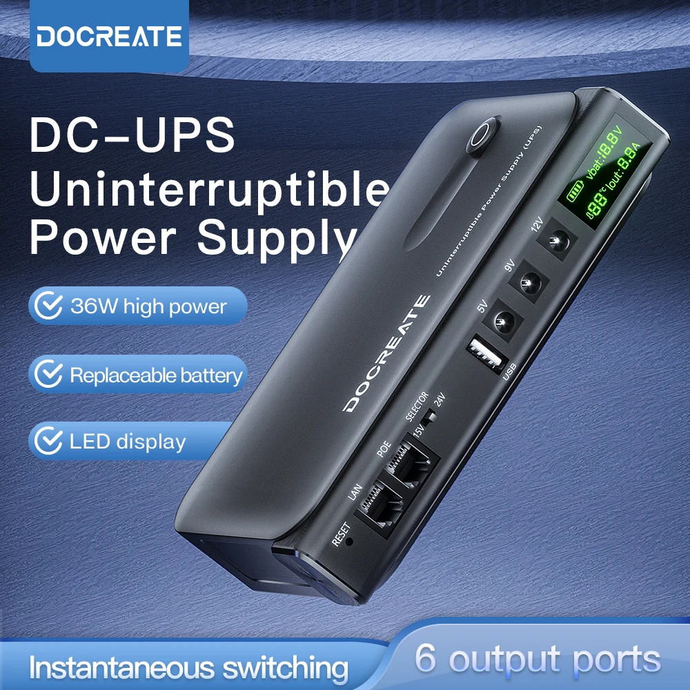 DC 36W DC1036L Mini-USV 1A/2A 5V/9V/12V/15V/24V Tragbarer Mehrzweck-USV-Backup-Netzteil mit großer Kapazität für WLAN, Router Image