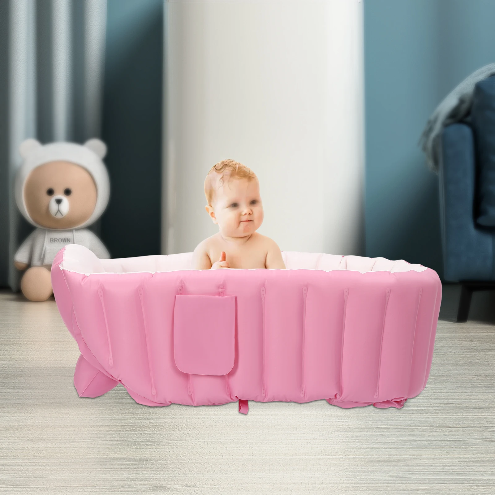 Aufblasbare Badewanne, PVC faltbare Babybadewanne aufblasbar mit Luftpumpe 26 * 23 * 7,5 cm für 0-3 Jahre Baby, Neugeborene, Kinder Image