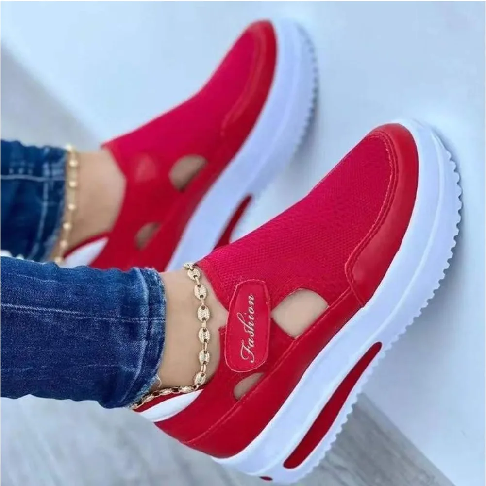Rote Freizeitschuhe, atmungsaktive Modemarke für Damen, Sommer-Damen-Sandalen, Plattform, vulkanisierte Schuhe, neue Sportschuhe für Damen