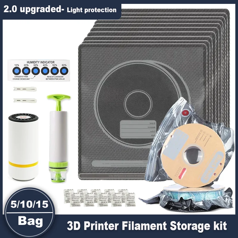 Verbesserter schwarzer Vakuumbeutel zur Filamentaufbewahrung, geeignet für PLA ABS PETG, feuchtigkeitsbeständig, für 3D-Drucker Image
